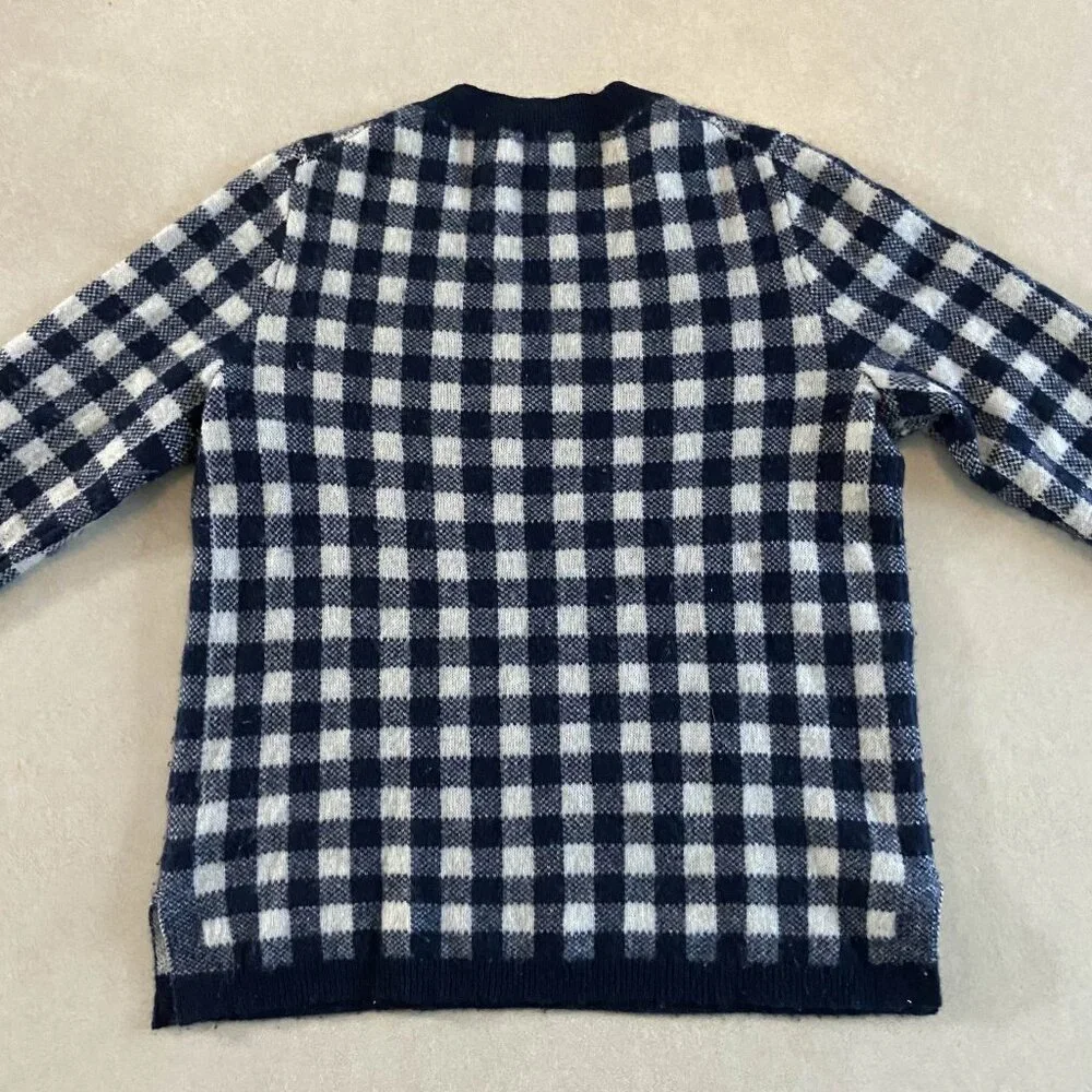J. Crew Navy Cashmere Gingham Sweater ASO Wednesday Addams